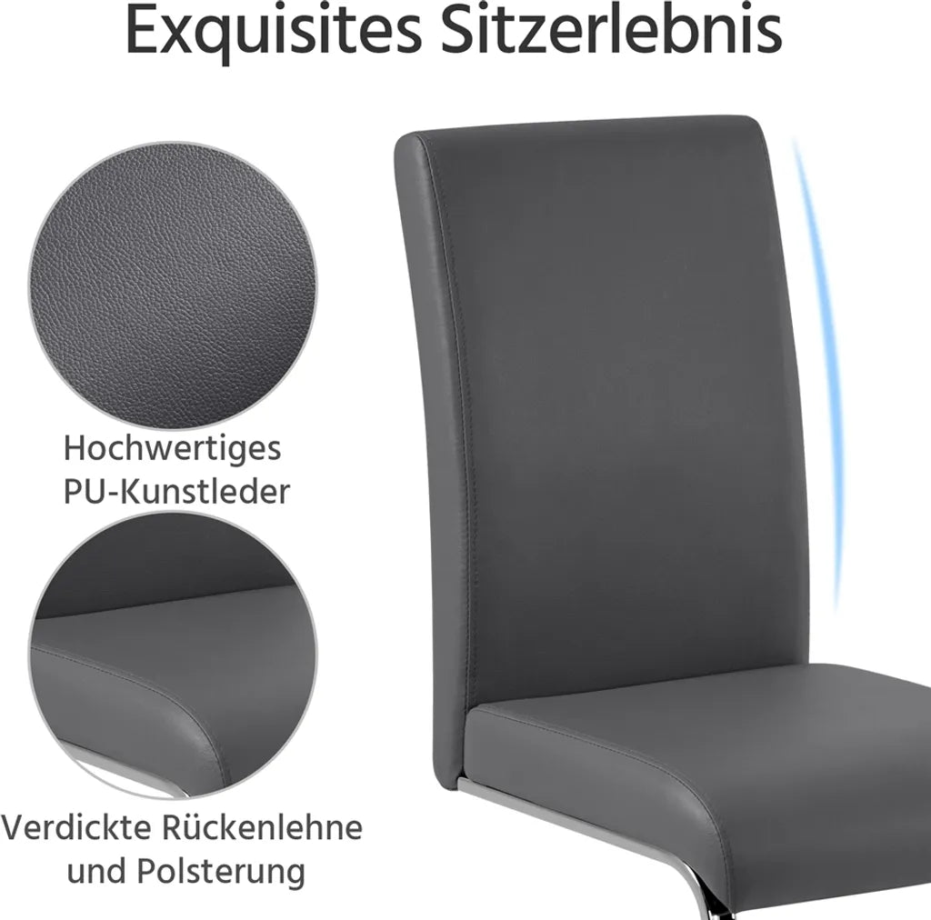 Yaheetech Esszimmerstühle, 2er-Set – Dunkelgrau – Freischwinger aus PU-Leder mit Metallgestell