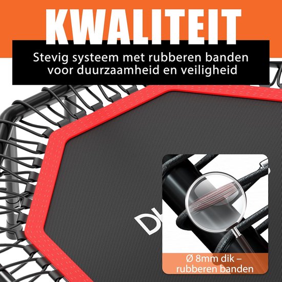 DH FitLife Faltbares Fitness-Trampolin Ø121 cm - Indoor-Trampolin ohne Installation - Mit 3 verstellbaren Griffen - Stabil & leise, bis zu 150 kg, für Kinder & Erwachsene