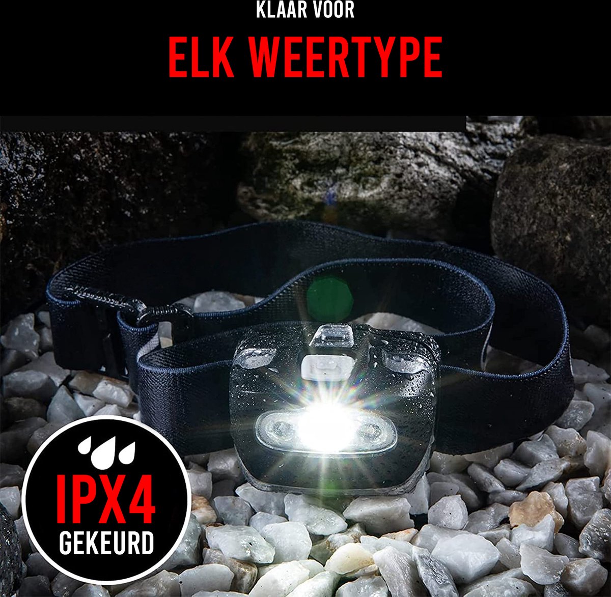 Podec® Militär-Stirnlampe - IPX4 Wasserdicht - Leichte LED-Stirnlampe mit weißem und rotem Licht - 7 Lichtmodi - Einstellbar - Outdoor & Survival - 50m Reichweite