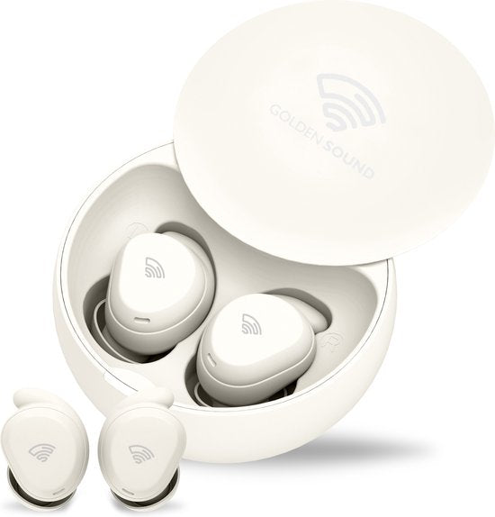 Golden Sound Schlaf-Ohrstöpsel – Kabellose Ohrstöpsel – Kabellose Ohrhörer – Sleep Plugs – Aktive Geräuschunterdrückung 24 dB – Schlaf-Ohrstöpsel – Für jeden Laptop und jedes Smartphone geeignet – Weiß