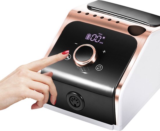 Beeperfect® Elektrische Nagelfeile Ultimate Edition - Nagelfräse - Maniküre- und Pediküre-Set - Kabellos - Inklusive 25 Bits 100 Schleifrollen und 5 Zubehörteile - Mit Fußpedal - 35000RPM