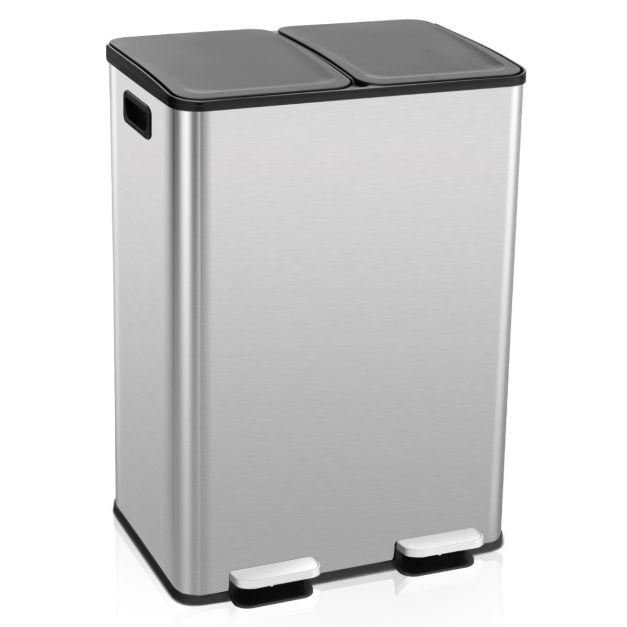 Coast Mülleimer Schwarz/Silber - 2 flache Abfalleimer mit Soft-Close-Pedalen - 2 x 30L