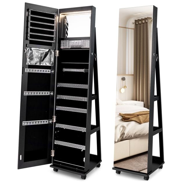 Coast Schmuckschrank Schwarz - Abschließbarer Spiegelschrank mit LED-Make-up-Spiegel - 40 x 38 x 163 cm