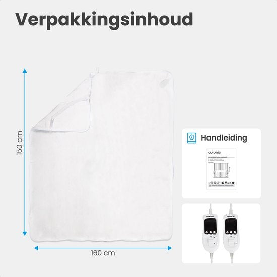 Auronic Electric Blanket - 2 Personen - verstellbare Fußzone - 160x150cm - mit Eckgummis - Weiß