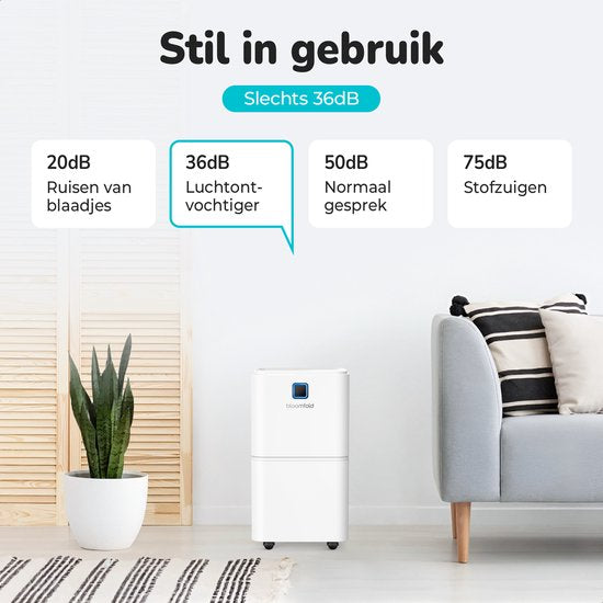 Bloomfold Luftentfeuchter - 12L pro Tag - inkl. Wasch-Trocken-Funktion - geeignet für Wohnzimmer, Schlafzimmer & Badezimmer - Luftentfeuchter - Weiß