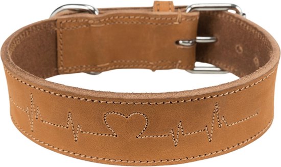 Trixie – Rustikales Lederhalsband „Hartslag“ – Braun – 55–65 × 4 cm