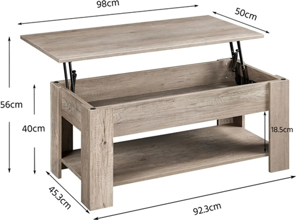 Yaheetech Couchtisch mit verstellbarer Tischplatte und Stauraum – Espresso – 98 x 50 x 41,8 cm