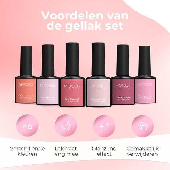 Moods Gellac 6-teiliges Set - Transparenter Gel-Nagellack - 8ML - Pink Jelly Nude Edition - Gellac - Nägel - Gel Polish Starter Pack - Nude Farben