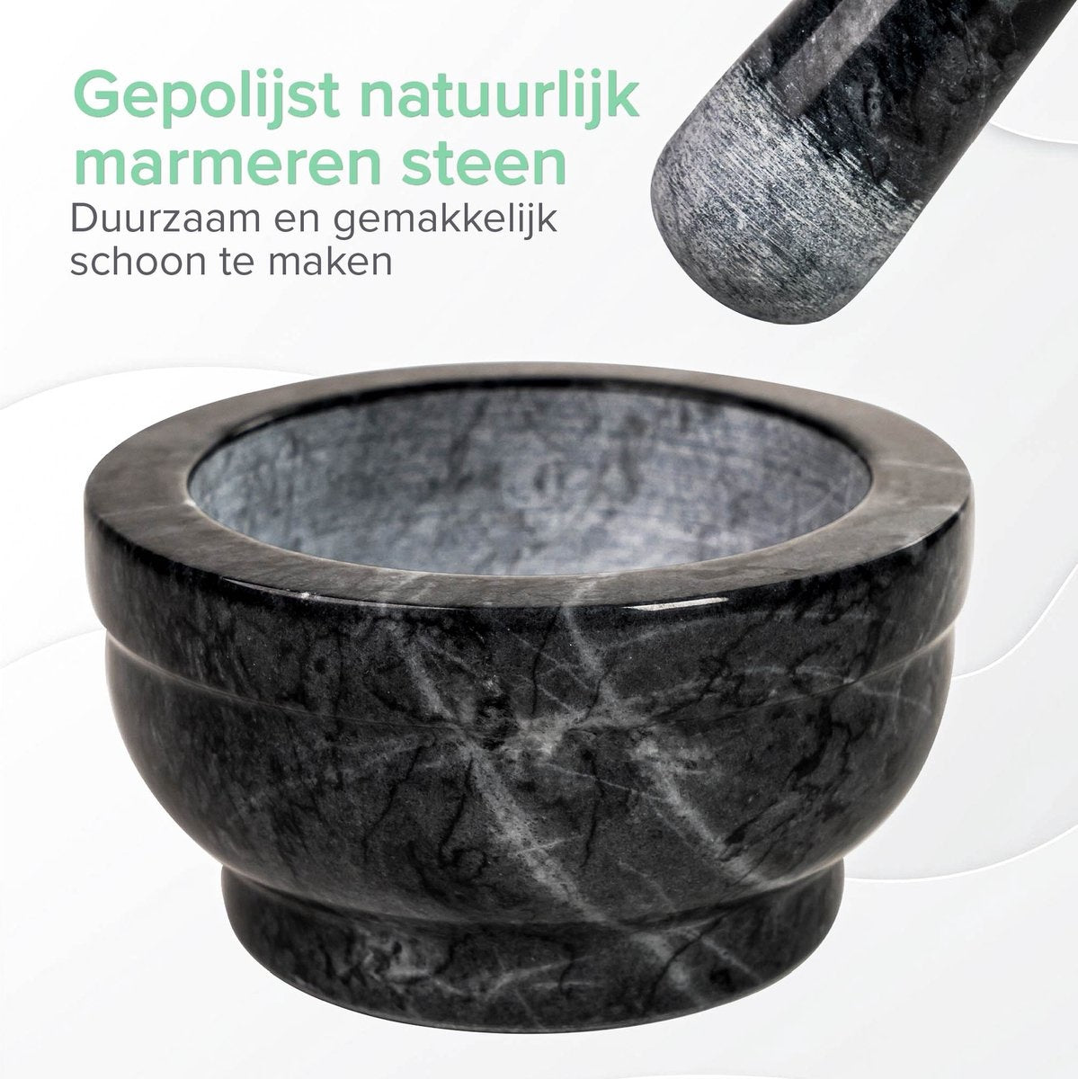Coninx Mörser - Mörser mit Stößel - Gewürzstampfer - Ã˜15 X H8CM - Schwarzer Marmor poliert