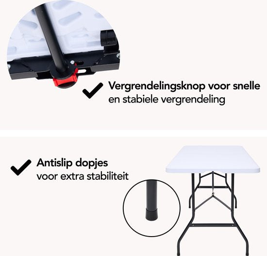 Infinity Goods Zusammenklappbarer Tisch - Klapptisch - 180 x 70 x 74 cm - Campingtisch - Gartentisch - Tragbar - Weiß