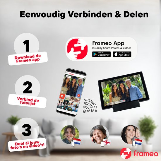 Denver Digitaler Fotorahmen 10,1 Zoll - Drahtlos - Inkl. Ladestation - HD - Frameo App - Fotorahmen - WiFi - IPS-Touchscreen - 16GB - PFF1070B