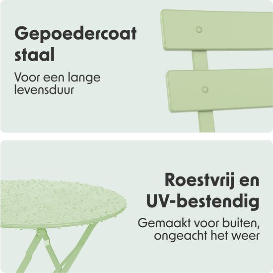 LifeGoods Bistro-Set - Stahl - 3-teilig - Gartenset - klappbar - Balkonset mit Tisch - wetterfest - mintgrün