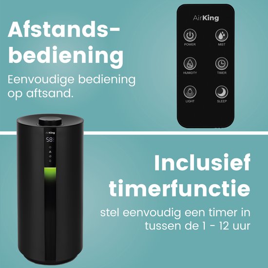 AirKing Luftbefeuchter - Schwarz - Topfill - Hygrometer - Aroma