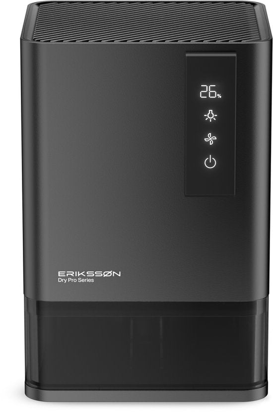 Erikssøn Luftentfeuchter Dry Pro Series - Entfeuchtet bis zu 1,2 Liter pro Tag - Geeignet für Haus, Schlafzimmer und Badezimmer und Wohnzimmer und Keller - Luftentfeuchter - Schwarz