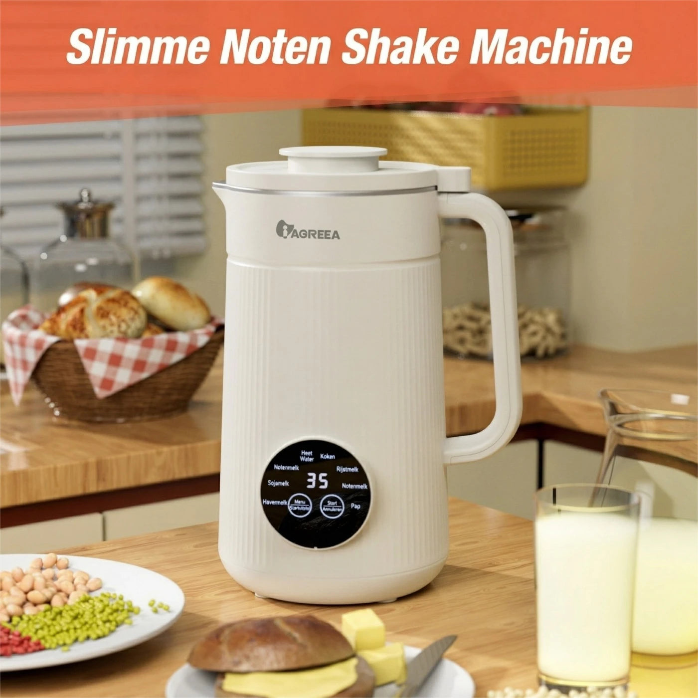Iagreea Nussmilchbereiter 8-in-1 1000 ml – Soja- und Hafermilchbereiter mit Heizfunktion – Weiß