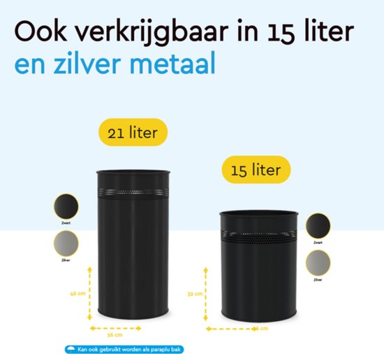 BRASQ Mülleimer Metall Büro/Haushalt - Mülleimer - Abfalleimer - Papierkorb - Rund - Mülleimer - Silber 21 Liter