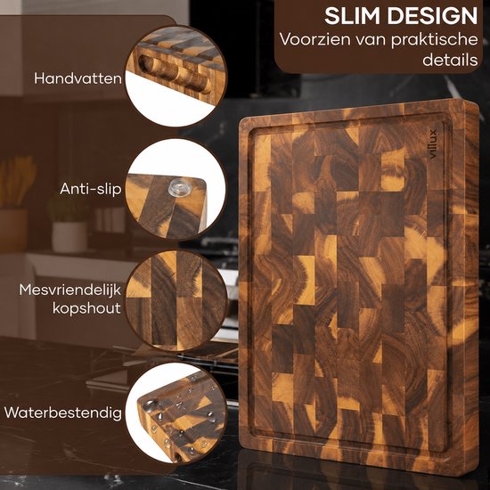 Villux Schneidebrett – Schneidebrett-Set – Schneidebrett aus Holz – Schneidebretter – Schneidebrett aus Akazienholz – Holzschneidebrett – Schneidebrett-Set – Tapas-Brett - Snackbrett – Servierbrett – Häppchenbrett – Schneideblock aus Akazienholz (Stammhol