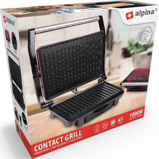 alpina Kontaktgrill - Sandwicheisen - Antihaft - 1000W - Schwarz/Rot