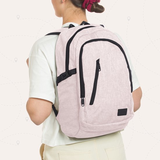TRVLMORE Rucksack - 25L - 15.6 Zoll - Laptop-Rucksack mit USB - Schultasche - Männer und Frauen - Tasche Pink