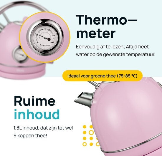 MOA Retro-Wasserkocher - Pastellrosa - Elektrisch - Edelstahl - EK4TP