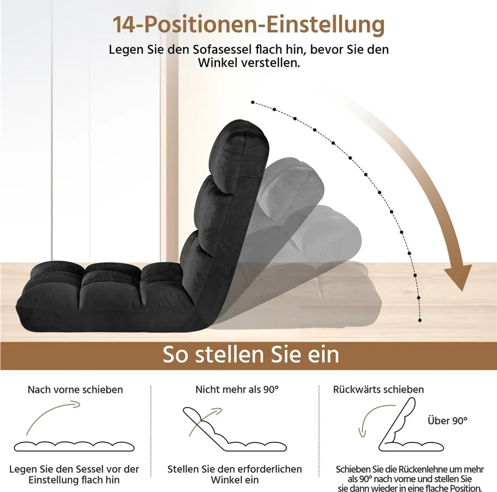 Yaheetech Floor Chair 111,5 x 53 x 57 cm Schwarz 14-Position Verstellbare Rückenlehne Gaming Relax Chair