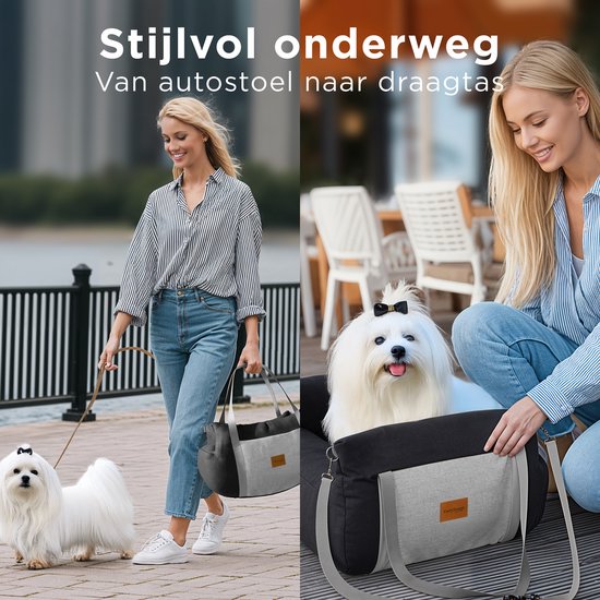CozySense® Hundesitz für das Auto – Hundekorb für kleine Hunde – Für den Vorder- und Rücksitz – Waschbarer Bezug & auch als Tragetasche verwendbar – Schwarz/Grau
