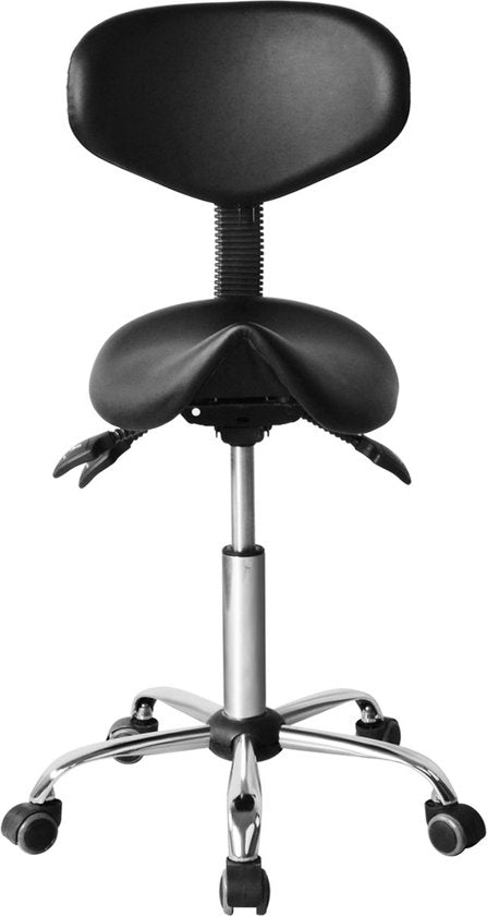 Sattelhocker ergonomische Stuhl - Höhenverstellbar (55 cm bis 73 cm) - Neigbare und verstellbare Rückenlehne - Schwarz