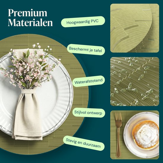 Castagnola Tischsets – Tischset aus Kunststoff – Untersetzer – Tischsets aus Kunststoff und PVC – 6 Stück – Durchmesser 37 cm – Grün