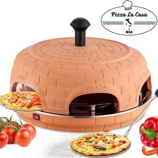 MOA Pizzarette - Pizzaofen - Pizza La Casa - 6 Personen - Backblech aus Edelstahl - Terracotta - P06
