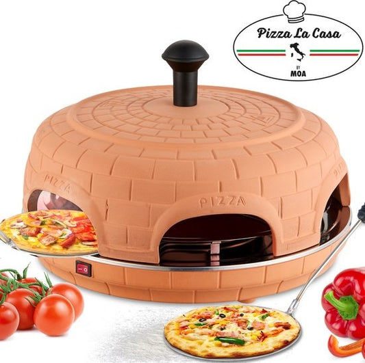 MOA Pizzarette - Pizzaofen - Pizza La Casa - 6 Personen - Backblech aus Edelstahl - Terracotta - P06