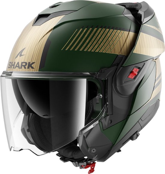 SHARK Oxo Sikter Mattgrün Chrom Gold GUQ Systemhelm – Größe XL – Helm