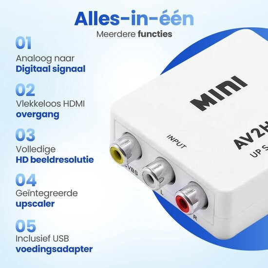 GarpexÂ® AV-zu-HDMI-Adapter - RCA-zu-HDMI-Konverter - AV-zu-HDMI - HDMI-Umschalter - 1080P Full HD - inkl. USB-Stromkabel