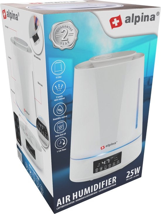 alpina Luftbefeuchter 4L - Luftbefeuchter - Aroma Diffusor mit Timer - Fernbedienung - Weiß