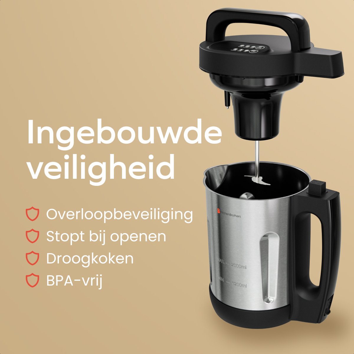 KitchenBrothers Suppenschöpfer - 2L - 5 Programme - Timeranzeige - Mixer - Edelstahl/Schwarz