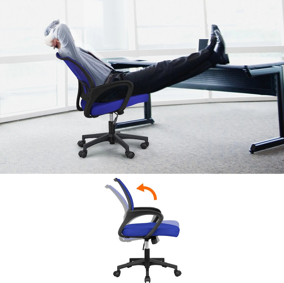 Yaheetech Bürostuhl Ergonomisch - Ausgestattet mit atmungsaktivem Mesh-Gewebe und Schaukelfunktion und breite Sitzfläche - Für Büro und Studie - Blau Nylon und Stahl - 60,5 x 60 x 87-97 cm