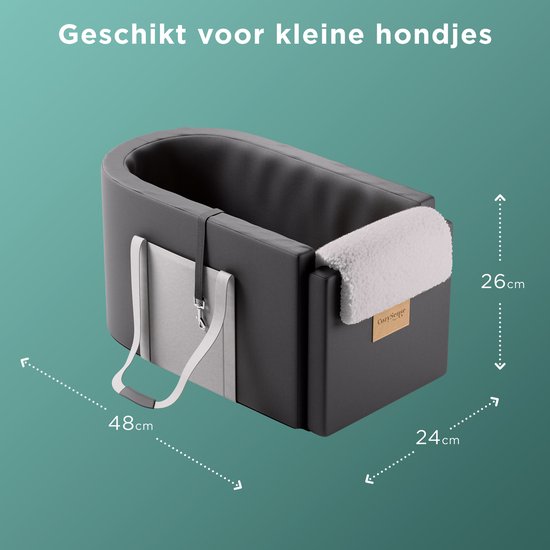 CozySense® Hundeautositz - Hundekorb Auto mit waschbarem Bezug - Für kleine Hunde - Passt in die Mittelkonsole - Auch als Tragetasche - Schwarz/Grau