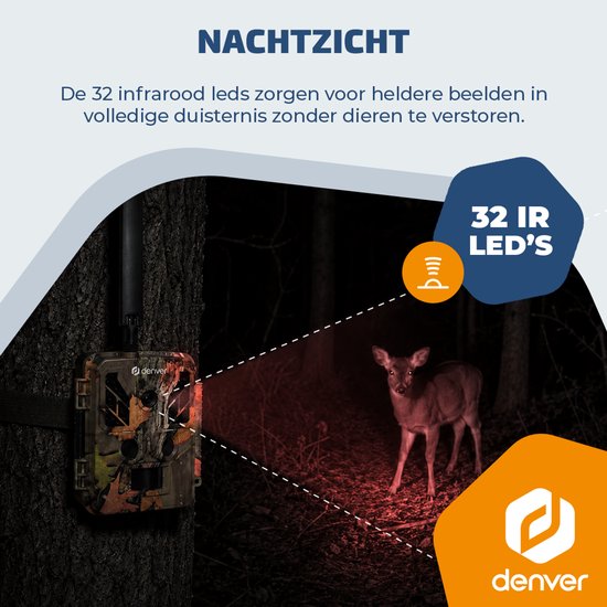 Denver Wildkamera mit Nachtsicht und 4G-Verbindung – Live-Streaming – 4K-Ultra-HD-Video – 48 MP – Solarbetrieb – TrailCam Go-App – WSL8050
