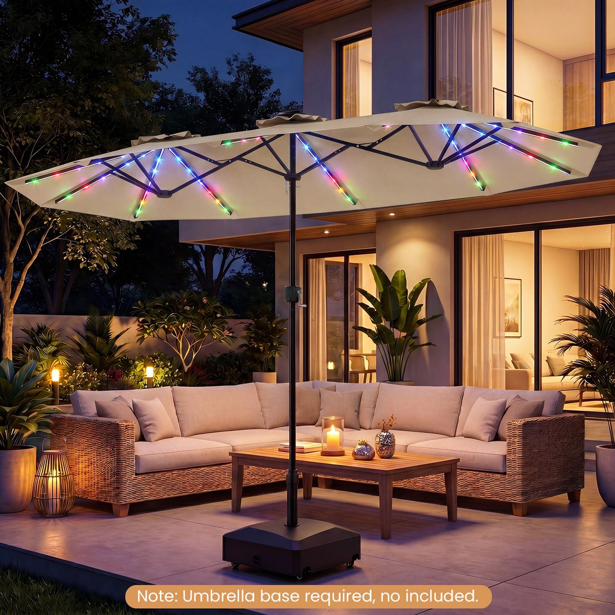Coast Doppel-Gartenschirm – rechteckig mit LED-Beleuchtung – 400 x 210 cm – beige