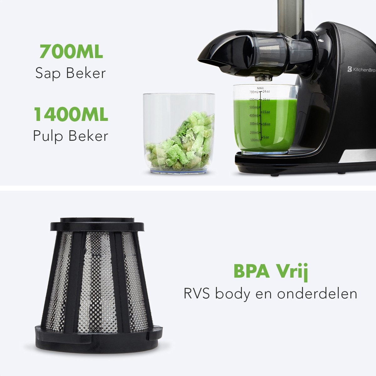 KitchenBrothers Slowjuicer - Entsafter - 700ml - Schwarz