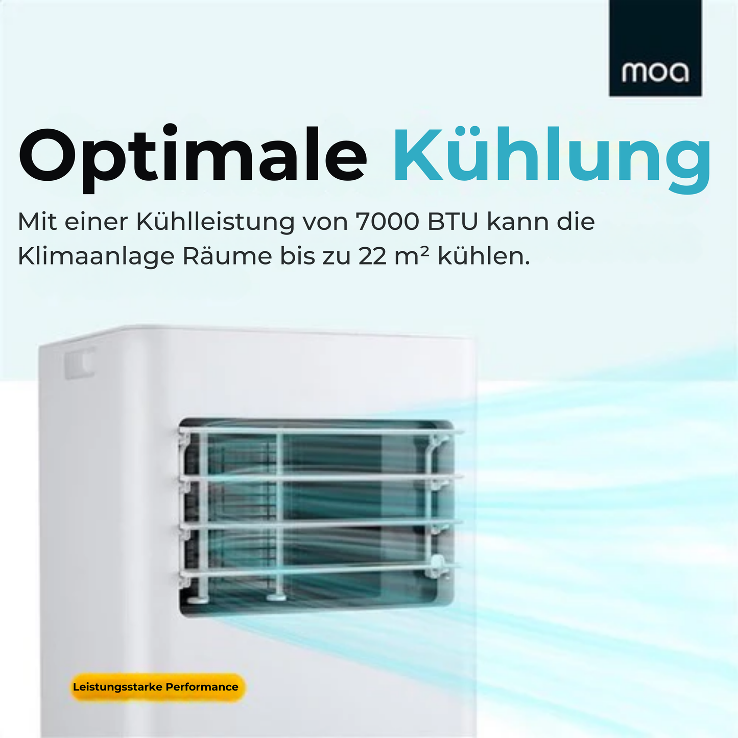 MOA Mobile Air Conditioner - 7.000 BTU - Klimagerät - Fernbedienung - Energieklasse A - Fensterdichtungssätze - Bis zu 60 m³ Kühlleistung - Entfeuchter - Weiß