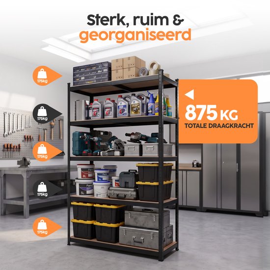 Infinity Goods Regalschrank Schwarz – 2er-Set – 180 x 90 x 40 cm – Aufbewahrungsregal aus Metall – Vorratsschrank – Lagerregal mit 5 Einlegeböden – max. 175 kg pro Einlegeboden, 875 kg insgesamt