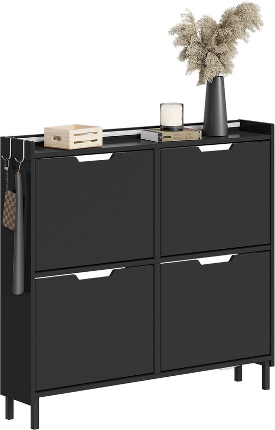 SoBuy Schuhschrank für den Eingangsbereich – Schuhregal aus Holz mit LED-Beleuchtung und Design – Für den Eingangsbereich und den Flur, für kleine Räume – Schwarz, 100 x 19 x 93 cm, FSR100-E-SCH