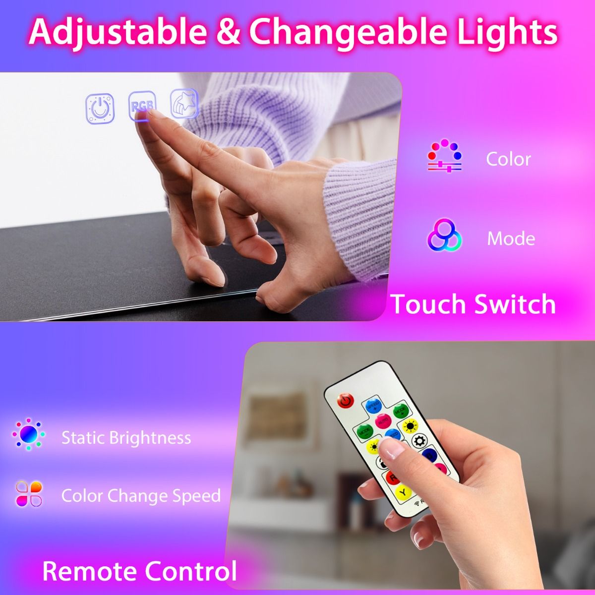 coast Schminktisch-Set mit Spiegel 80×40×137 cm - Weiß - LED mit 7 dynamischen & 7 statischen Modi - Kabellose Ladestation & USB/Type-C - Inklusive Hocker