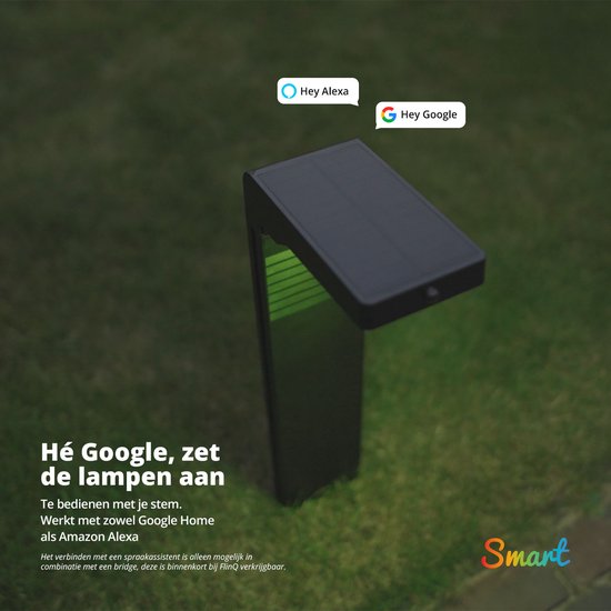 FlinQ Gaia - Intelligente Solar-Gartenleuchte- Solar-Gartenleuchte - Solarenergie - Weißes und farbiges Licht - Bewegungssensor - 2er-Pack - Schwarz