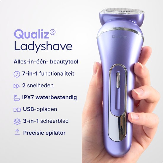 7-in-1-Ladyshaver – Epiliergerät für Damen – IPX 7 wasserdicht – Wiederaufladbar – Bikini-Trimmer – Intimrasierer für Damen – Ladyshaver für Frauen – Epilierer – Trimmer für Damen – Qualiz®