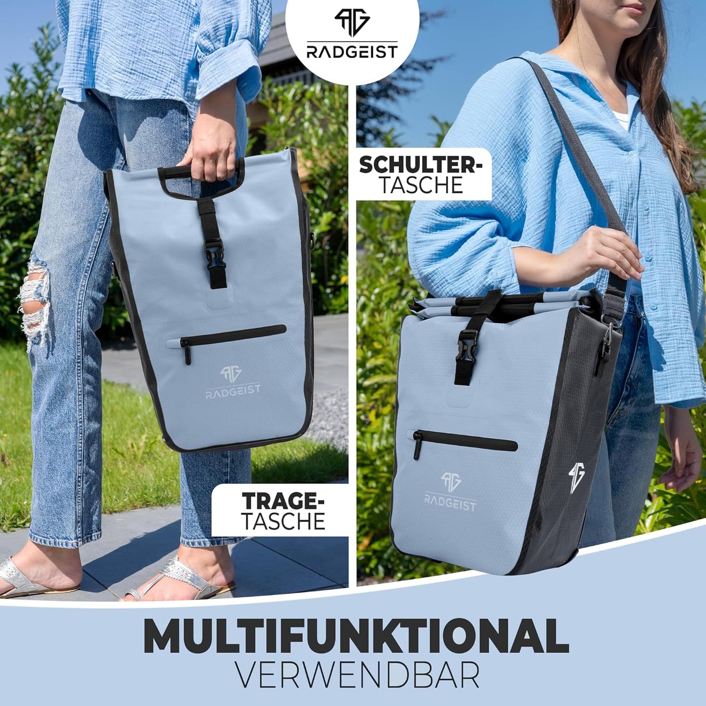 RADGEIST Fahrradtasche für Gepäckträger I Fahrradtasche Shopper mit herausnehmbarer Kühltasche I Einkaufstasche & Einkaufstasche 22-28 Liter - blau