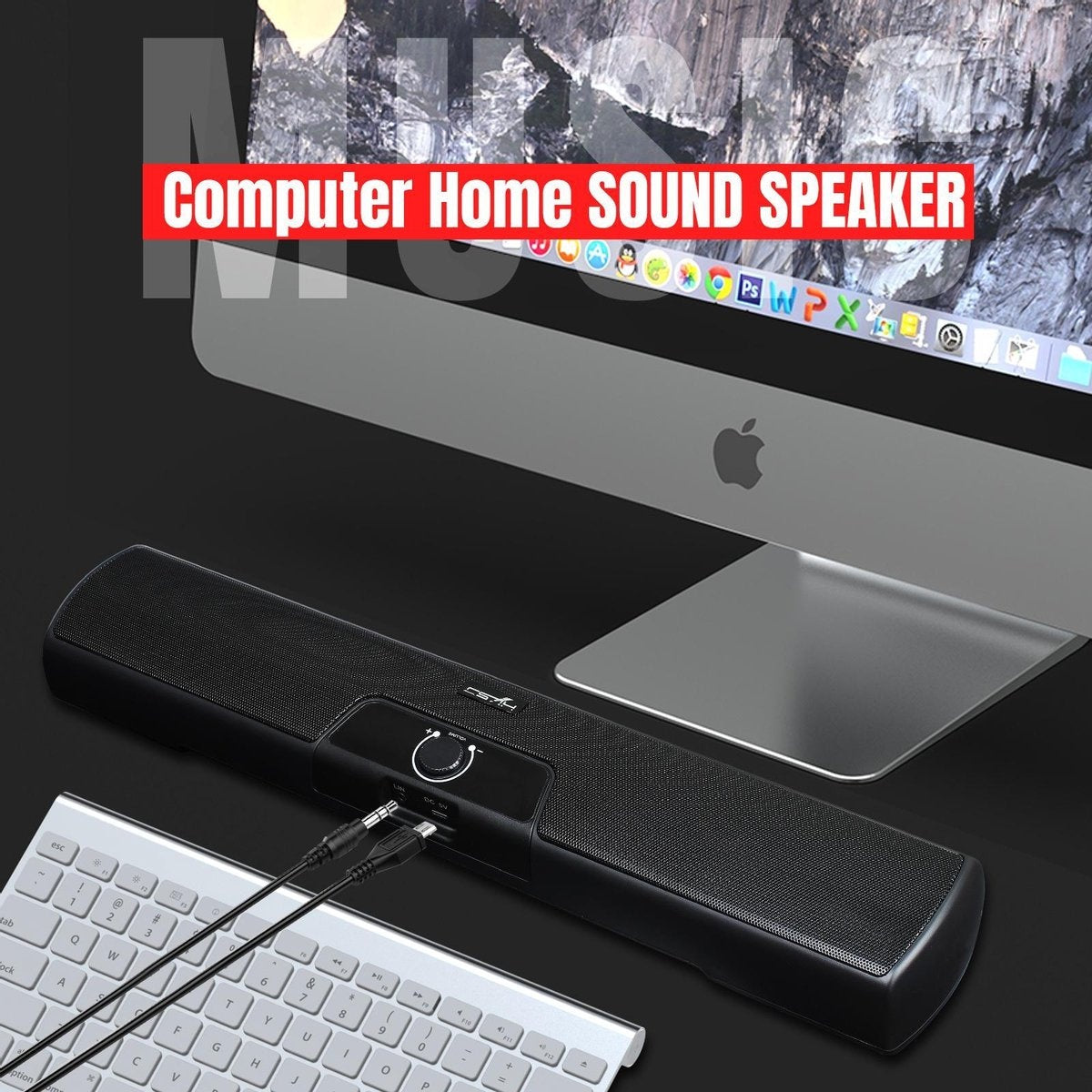 HXSJ Q3 Soundbar PC-Lautsprecher - USB - für Desktop-Computer / Notebooks / Smart-TVs / Projektorgeräte - Schwarz