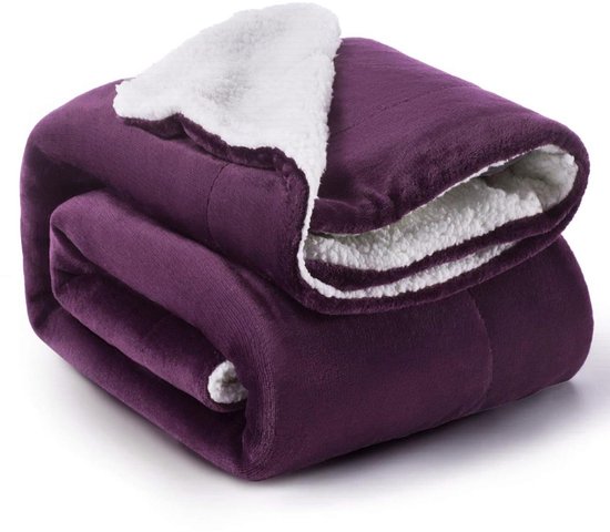 Ceruzo Sherpa-Fleece-Decke 150 x 200 cm – Pflaumenviolett – Weiche Decke – Waschbar bei 30 °C