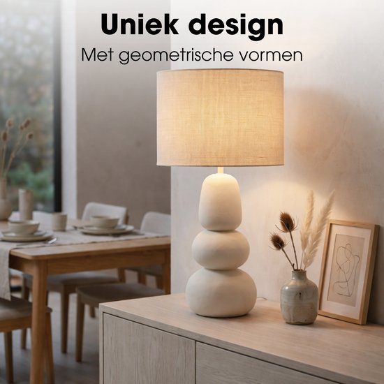 Mica Decorations Menko Tischlampe für das Wohnzimmer – Dekorative Lampe mit Lampenschirm – Schreibtischlampe, Tischlampen für das Wohnzimmer – 84 x ⌀38 cm – 60 W, E27, IP20 – Creme