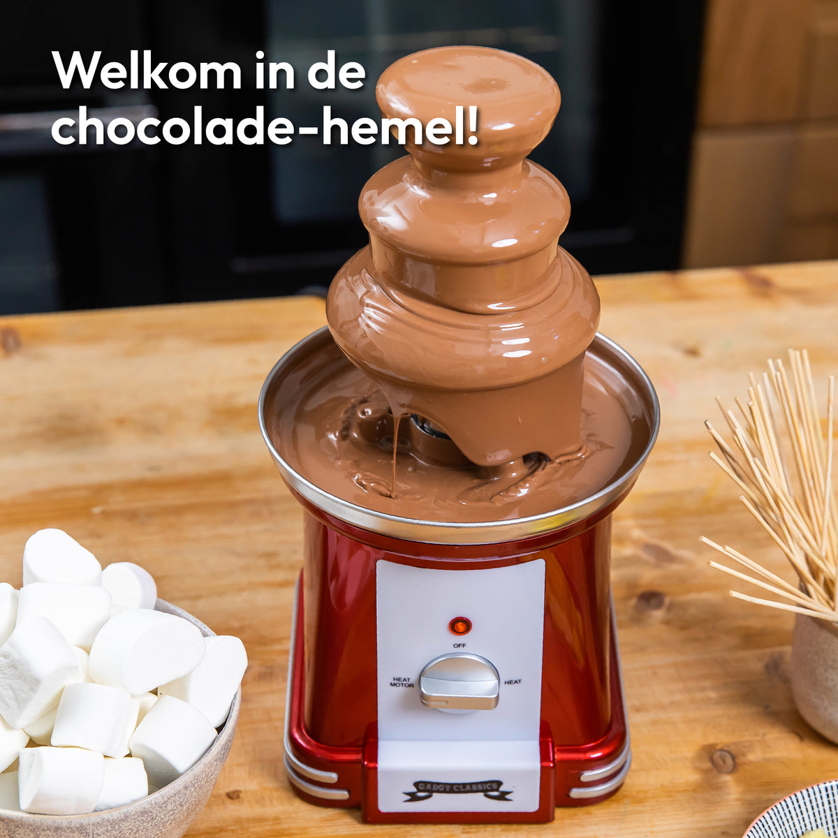 Gadgy - Schokoladenbrunnen - Schokoladenfondue - Einfache Reinigung - 90 Watt - Rot